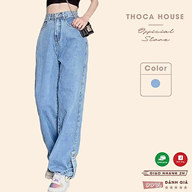 Quần jean nữ ống rộng nút kiểu gài lai 0008 cao cấp THOCA HOUSE mặc đi chơi, đi học, đi làm đều được