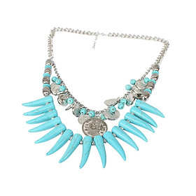 Turquoise Bib Necklace Chain Statement Coins Pendant Chunky Choker Jewelry