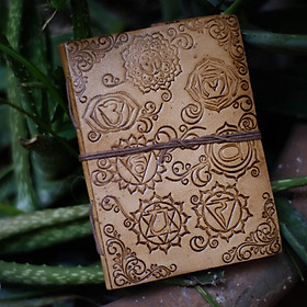Sổ tay bìa da thật handmade Ấn Độ hình ngũ hành giấy tái chế Handmade 100 trang SketchBook Handmade leather journal