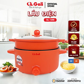 Nồi lẩu điện đa năng Gali 5 lít, nồi lẩu 1500w, chiên, xào, hấp, thân 2 lớp, hàng nhập khẩu chính hãng bảo hành 24 tháng