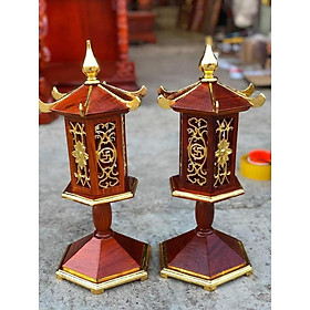 Cặp đèn thờ mái chùa gỗ hương cao 47cm