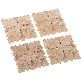 Square Wood Furniture Appliques Onlays Carved Wooden Carving Decal