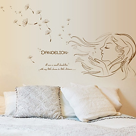 Decal dán tường Cô gái và hoa bồ công anh trang trí phòng khách,phòng ngủ đẹp
