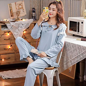 Bộ Đồ Bầu Và Sau Sinh Dài Tay Azuno AZ30 Mặc Nhà Thu Đông Chất Cotton Mềm Mại Có Thiết Kế Cho Con Bú