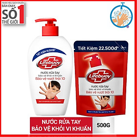 COMBO Nước rửa tay Lifebuoy Bảo vệ vượt trội 10 Đỏ Chai 500g và túi 450ml