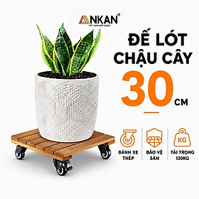 Kệ Chậu Cây Có Bánh Xe ANKAN, Gỗ Tràm Tự Nhiên 30x30cm, Tải Trọng 120kg