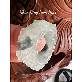 Nhẫn Rồng Nam Ni 21mm Cao 13mm Dầy 6mm Đá Cẩm Thạch màu Xanh nhẹ bóng trắng xíu xanh đen đẹp ạ