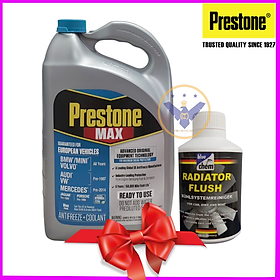 COMBO nước làm mát động cơ xe ô tô màu xanh PRESTONE MAX EUROPEAN 3.78L + Súc Két Nước Bluechem