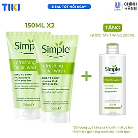 Combo 2 Sữa rửa mặt Simple giúp da sạch thoáng 150mlx2