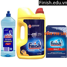 Combo Bột rửa bát finish 2.5kg + muối finish 1.5kg + Nước làm bóng alio 1 lít dùng cho máy rửa bát