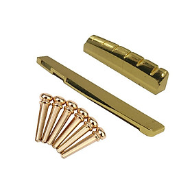 6x Golden Brass Bridge Pins & Saddle Nut Set for  Acoustic Guitar