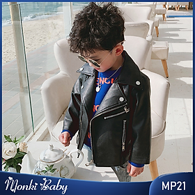 Áo khoác da cao cấp cho bé trai, chất dày dặn, mềm đẹp, phong cách nam tính mạnh mẽ, hàng chuẩn xịn, size to đến 30kg | MP21