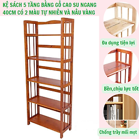 Kệ sách gỗ 5 tầng ngang 40 cm - gỗ cao su - kệ sách đa năng - có 2 màu cho bạn lựa chọn - cao 150 cm