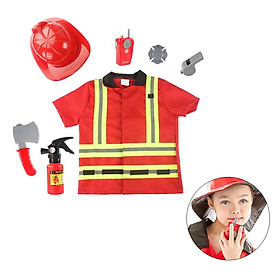 Kids Fireman Costume Role Play Set - Firefighter Dress-up and Fireman Toys Accessories for 3 4 5 6 7 Year Old Boys Girls Pretend Play Suit