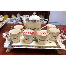 Mua Bộ bình trà sứ phong cách cổ điển trắng ngà họa tiết ngựa phi