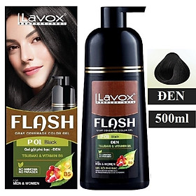 (Đen Tự Nhiên) Dầu Gội Nhuộm Tóc Đen Phủ Bạc Thảo Dược Siêu Dưỡng LAVOX FLASH 500ml - P01