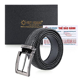 Dây nịt nam Huy Hoàng da cá sấu đan viền 3,5P đầu kim màu đen HT4276
