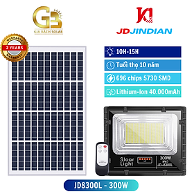 Đèn Năng Lượng Mặt Trời 300W Jindian JD-8300L, Đèn Pha Led Chống Nước IP67 Cảm Biến Ánh Sáng Có Remote