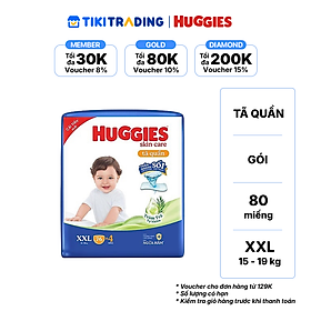Tã/bỉm quần Huggies Skin Care Mega Jumbo XXL76+4 miếng với tràm trà dịu da
