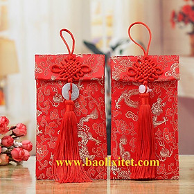 COMBO 2 Bao Lì Xì Vải Gấm: Thêu Rồng & Thêu Phượng - Bao Li Xi Vai Gam Theu Rong Phuong