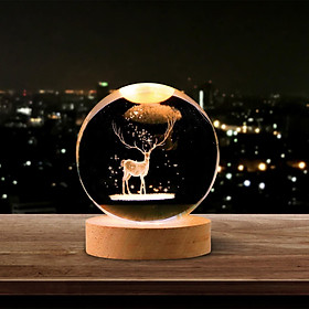 LED  Night Light with Wooden Base 6cm Decor Ornament Table Lamp Sphere Lamps for Christmas Anniversary Birthday Desk Living Room