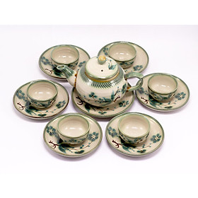Mua Bộ bình trà ( Ấm Chén) men bóng quả hồng lá tre kiểu  MNV-BT261-3