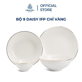 Mua Bộ Chén Dĩa Sứ Minh Long 9 Sản Phẩm - Daisy IFP - Viền Chỉ Vàng - Hàng Chính Hãng