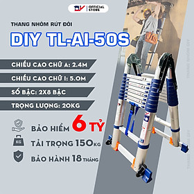 Thang nhôm rút đôi DIY TL-AI-50S chiều cao sử dụng tối đa chữ A 2.4m chữ I 5m - Tiêu chuẩn chất lượng an toàn Châu Âu