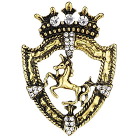 Fancy Queen Crown Brooch Crystal Unicorn Racing Badge Brooch Antique Silver