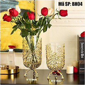 Bình hoa cao cấp, chất liệu thủy tinh và kẽm mạ vàng, trang trí rất đẹp, Mã BH04