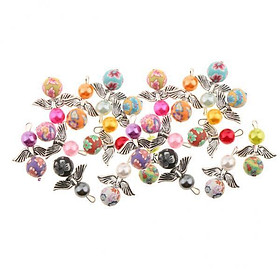 2X 20pcs Angel Wings Charms Dangle Pearl Pendants Beads Jewelry Making Findings