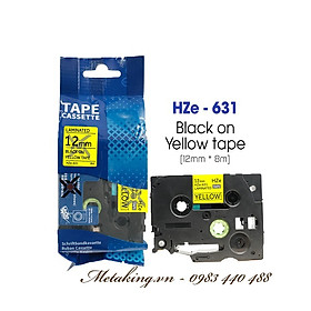 Nhãn in tiêu chuẩn HZe-631, khổ 12mm x 8m, chữ đen nền vàng