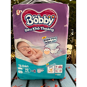 Tặng Thêm 4 Miếng Bên Trong - Tã Dán Sơ Sinh Bobby Size NB 70 Miếng (Newborn NB70) Êm Mềm Khô Thoáng Cho Trẻ < 5Kg - Tã Dán Bé Sơ Sinh Bobby Size SX (Bobby xs70)