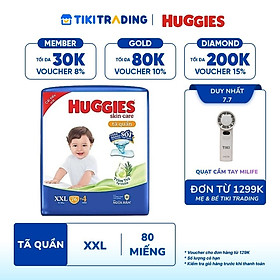 Tã/bỉm quần Huggies Skin Care Mega Jumbo XXL76+4 miếng với tràm trà dịu da