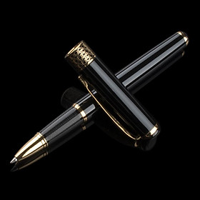 Bút viết Bi vỏ hợp kim sơn đen bóng điểm nhấn mạ vàng Baoer BP-68