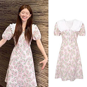 SHUANGYAN Triệu Lộ Tư ngôi sao cùng màu hồng hoa đầm búp bê nữ cổ áo mùa hè ngắn tay váy ngọt ngào công chúa váy ẩm ướt