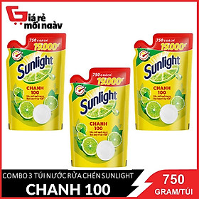 COMBO 3 Túi Nước rửa chén Sunlight Chanh 100 Túi 750gx3