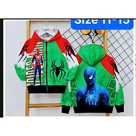Áo khoác có nón chống nắng cho bé trai hình siêu nhân spiderman người nhện size 12-40kg chất thun da cá mềm mát
