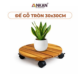 Đế Lót Chậu Cây ANKAN Có Bánh Xe - Gỗ Tràm Mặt Tròn 30cm, Tải Trọng 60kg - Màu Vàng