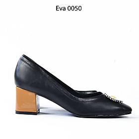 Giày Cao Gót Đế Vuông Nơ Hoa Cúc Da PU 5cm Evashoes - Eva0050