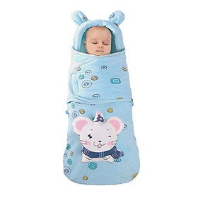 Chăn Quấn Sơ Sinh Đầm Cho Bé Cotton Hoạt Hình Dễ Thương Mùa Đông Ấm Túi Ngủ Sleepsack Ít Xe Đẩy Cho Bé Bọc - Màu xanh