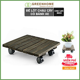 Đế Vuông Nâng Chậu Cây Chậu Hoa Di Động Có Bánh Xe Màu Đen