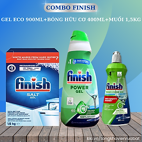 Combo Nước rửa bát finish Eco 900ml + dung dịch dầu bóng finish Eco 400ml + Muối làm mềm nước finish 1,5kg