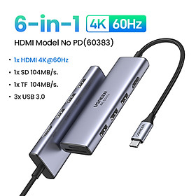 Ugreen 60383 4K 60Hz hdmi + 3x usb3.0 + card reader bộ chuyển hub Usb Type C Multifunction Adapter CM511 hàng chính hãng