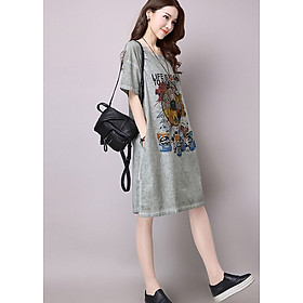 Đầm suông linen nữ in họa tiết trẻ trung ArcticHunter, thời trang thương hiệu chính hãng