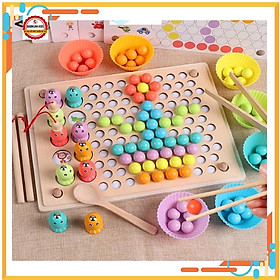 Bộ Giáo Cụ Montessori Đồ Chơi Gỗ Câu Cá Nam Châm Kèm Gắp Hạt Rèn Sự Khéo