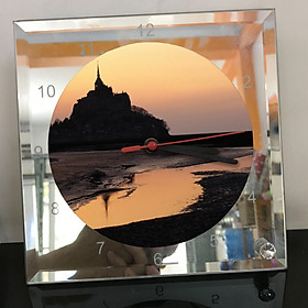 Mua Đồng hồ thủy tinh vuông 20x20 in hình tu viện Mont Saint-Michel (47) . Đồng hồ thủy tinh để bàn trang trí đẹp chủ đề tôn giáo