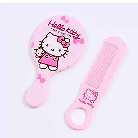 Bộ lược chải tóc và gương cầm tay Hello Kitty đáng yêu cho bé gái – I002