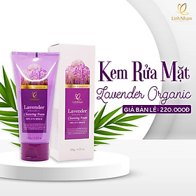 Kem rửa mặt Lavender Organic Linh Nhâm (LAVENDER ORGANIC CLEANSING FOAM) 120g, hỗ trợ điều trị mụn, làm sạch kim loại nặng và không làm khô da