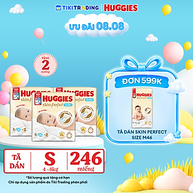 Combo 3 gói Tã/bỉm dán sơ sinh Huggies Skin Perfect  S 80+2 miếng với 2 vùng thấm giảm kích ứng da